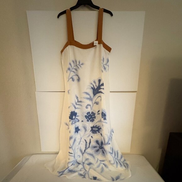 Loft Strappy Maxi Dress – Floral Whisper White & Blue w/Tan Straps Size 12 - Picture 3 of 7